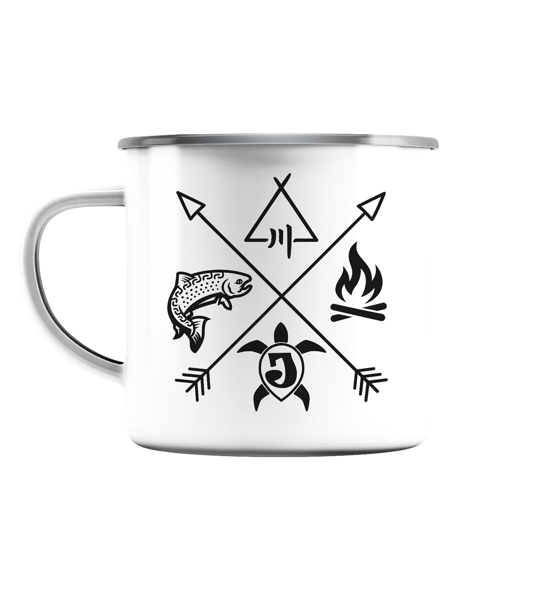 Gedruckte Bayerwald Kollektiv – Handwerk & Natur  - Emaille Tasse (Silber)