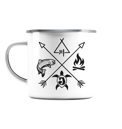 Gedruckte Bayerwald Kollektiv – Handwerk & Natur  - Emaille Tasse (Silber)