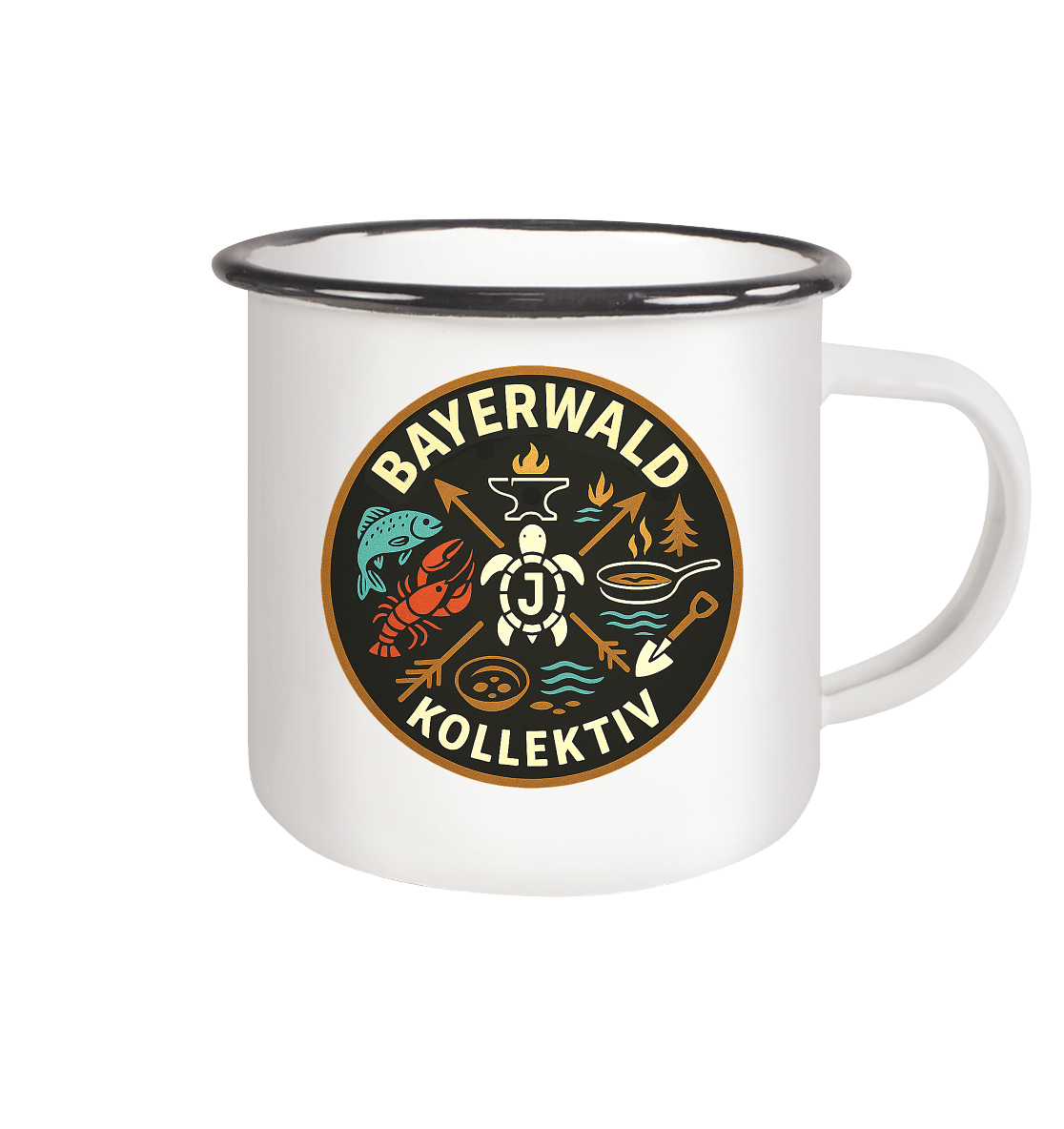 Gedruckte Bayerwald Kollektiv – Handwerk & Natur  - Emaille Tasse (Black)