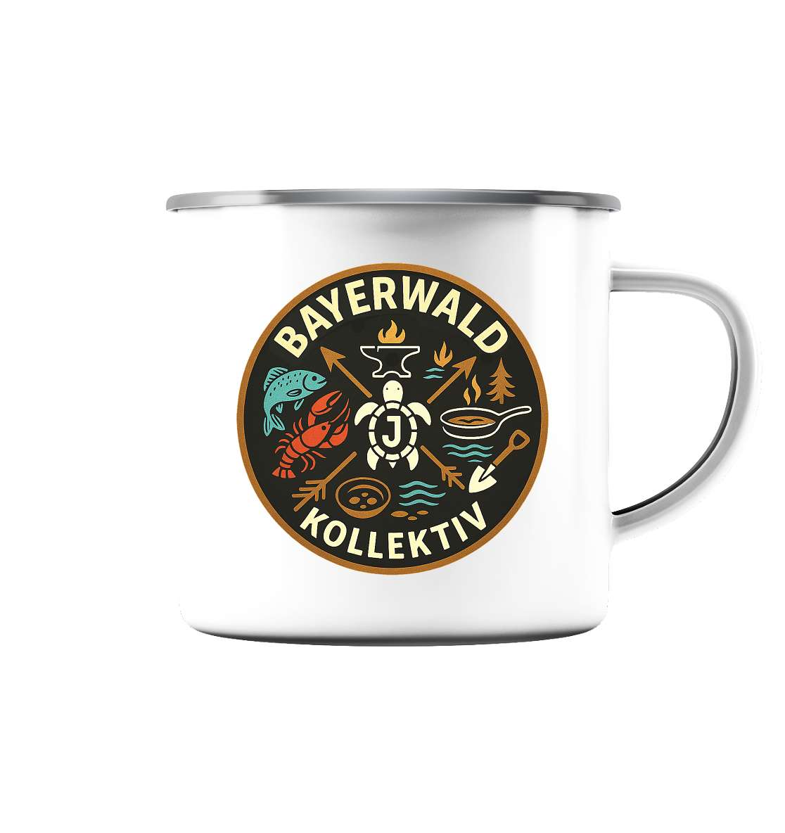 Gedruckte Bayerwald Kollektiv – Handwerk & Natur  - Emaille Tasse (Silber)