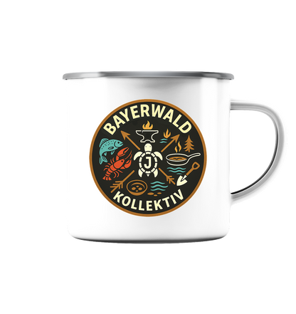 Gedruckte Bayerwald Kollektiv – Handwerk & Natur  - Emaille Tasse (Silber)