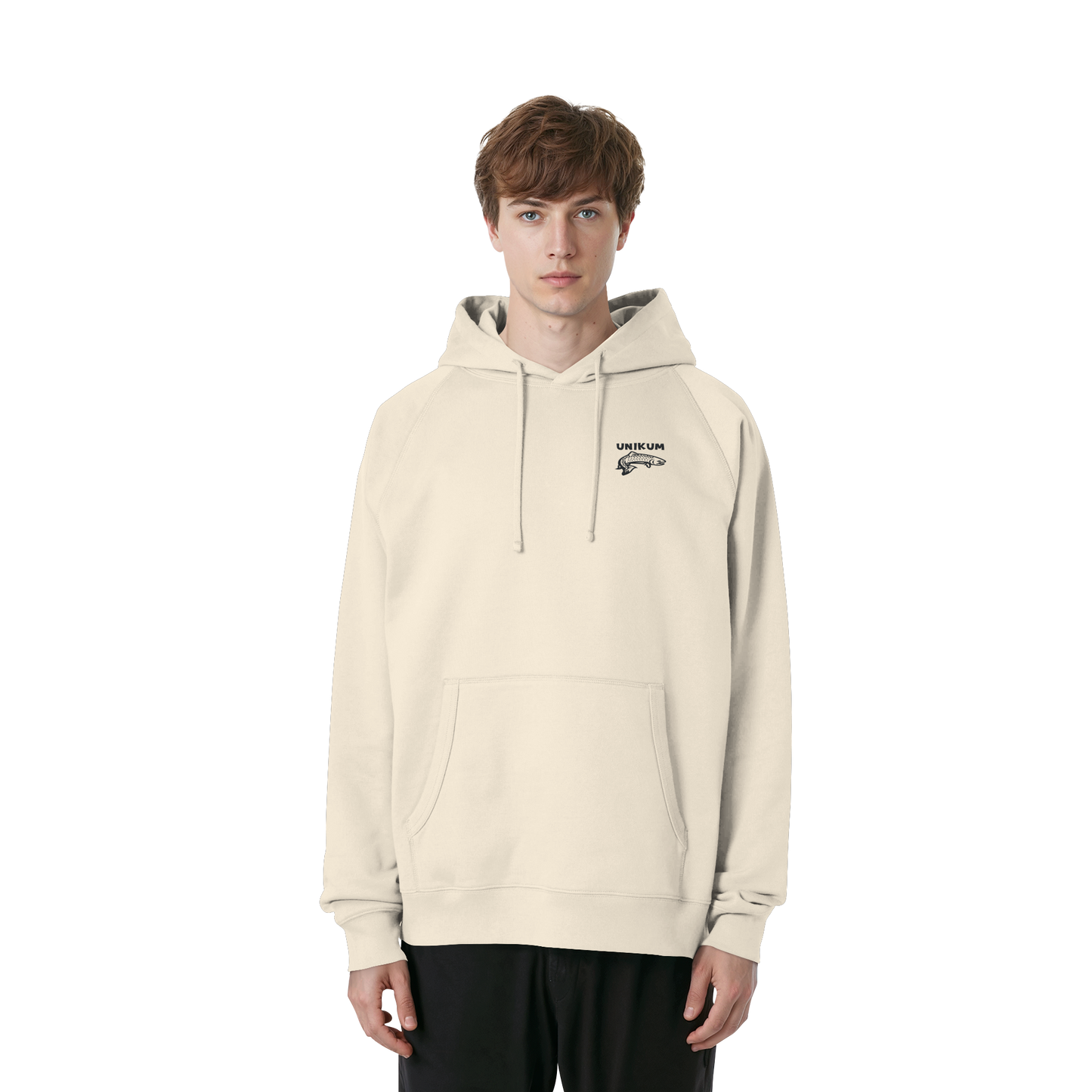 Unikum Trout – Gestickte Forelle - Organic Raglan Hoodie